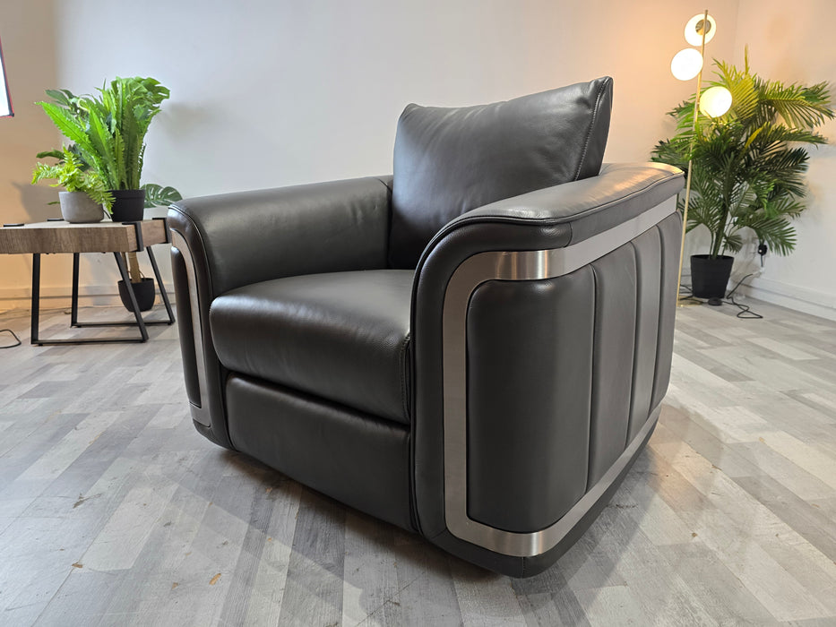 Plaza Swivel Chair - Trusty Embossed Leather Charcoal