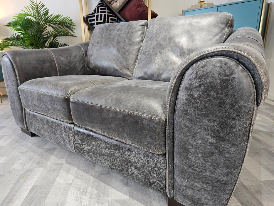 Galleria 2 Seater - Leather Sofa - Contrast Utah Grey