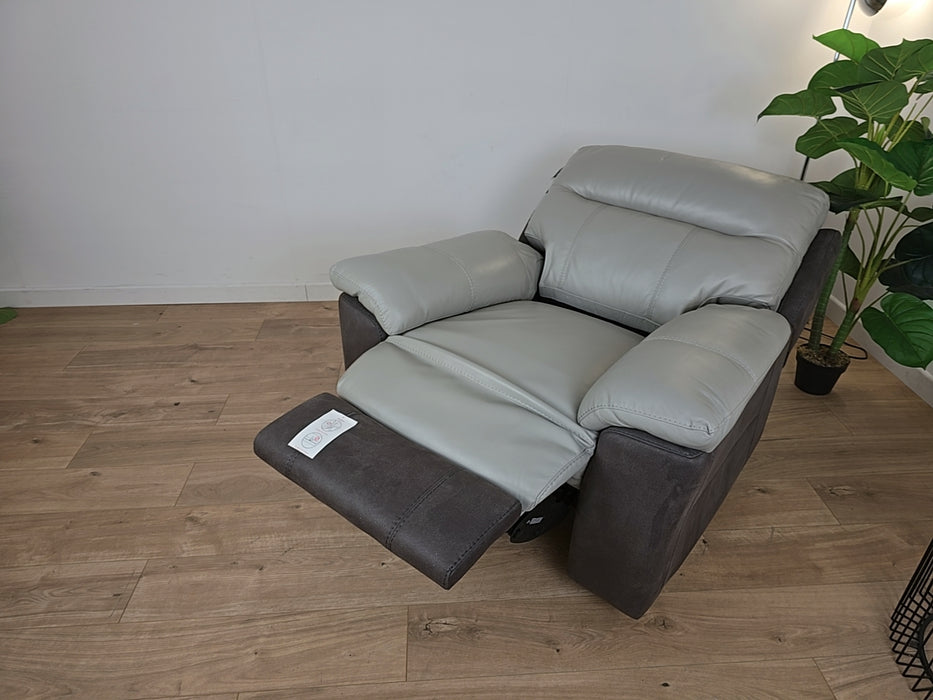 Leighton - Leather/ Fabric Power Reclining Chair - Grey Mix