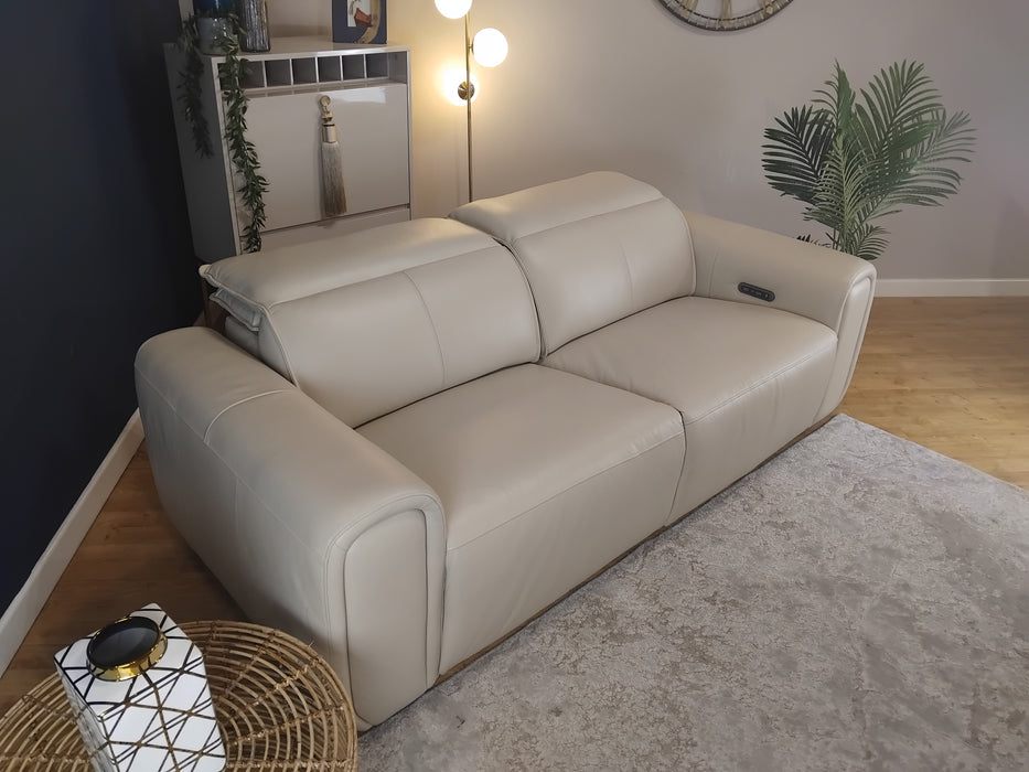 Sofology Premiere Leather 2.5 Seater Power Recliner/Headrest in Trusty Embossed Bone China