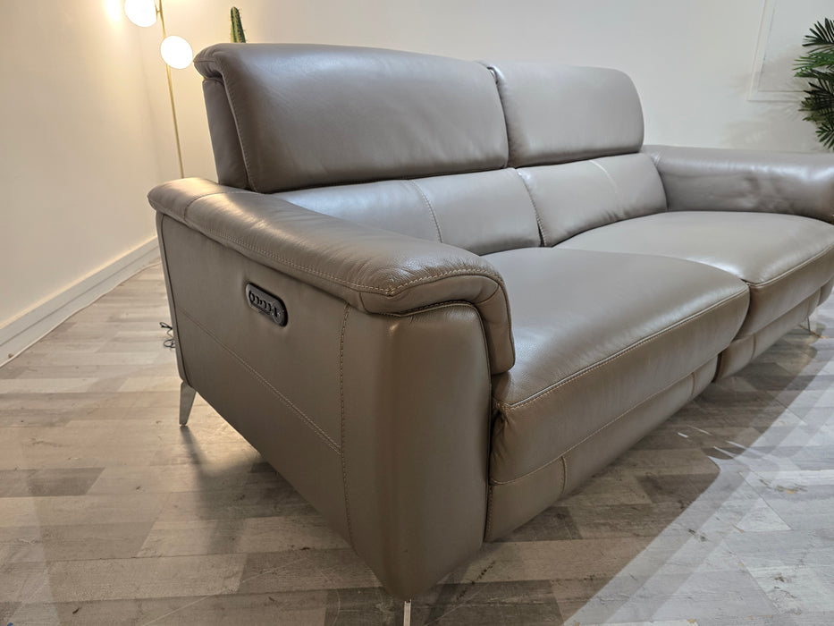 Illinois 3 Seater -Trusty Soft Sheen Leather Fossil Grey - Power recliner