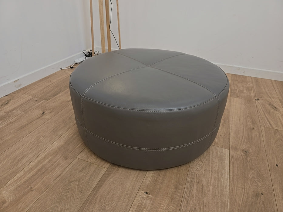 Lucca Round Footstool - Leather - Le Mans Fossil Grey