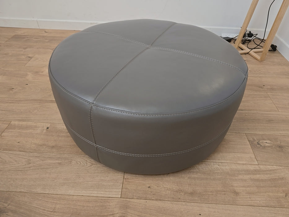 Lucca Round Footstool - Leather - Le Mans Fossil Grey