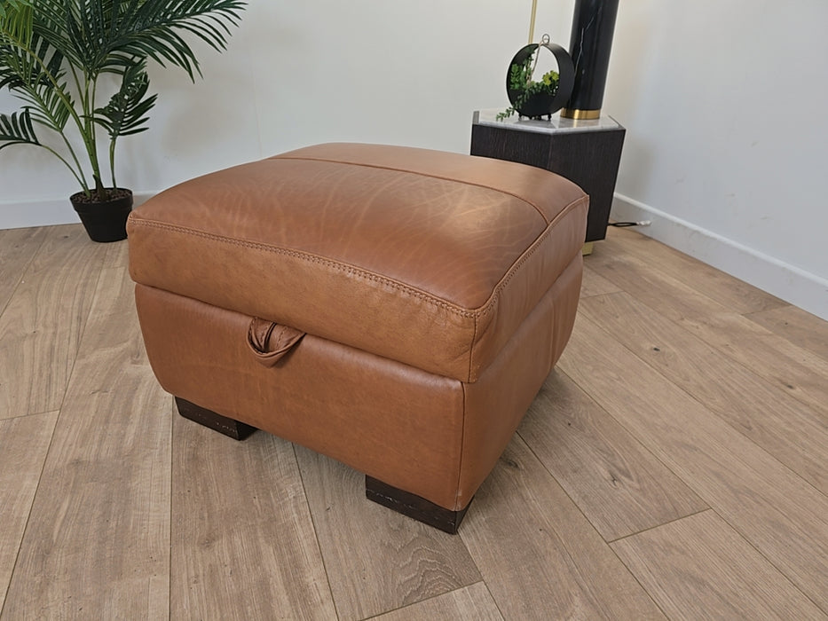 Galleria Designer Storage   - Leather Footstool  - Indiana Tan