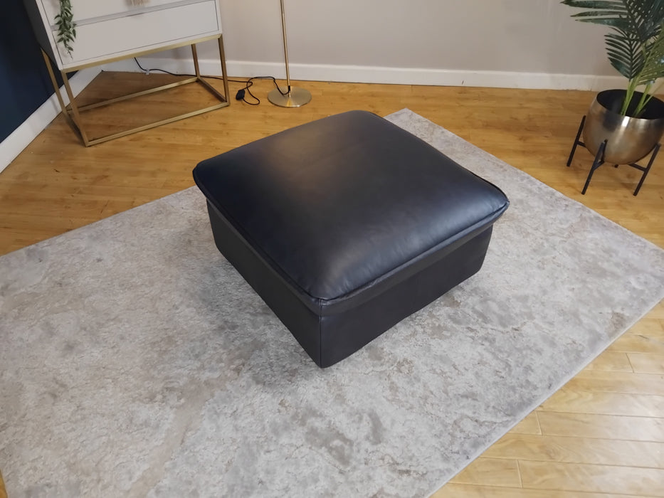 Sofology Carrera Leather Designer Footstool in Trusty Embossed Navy