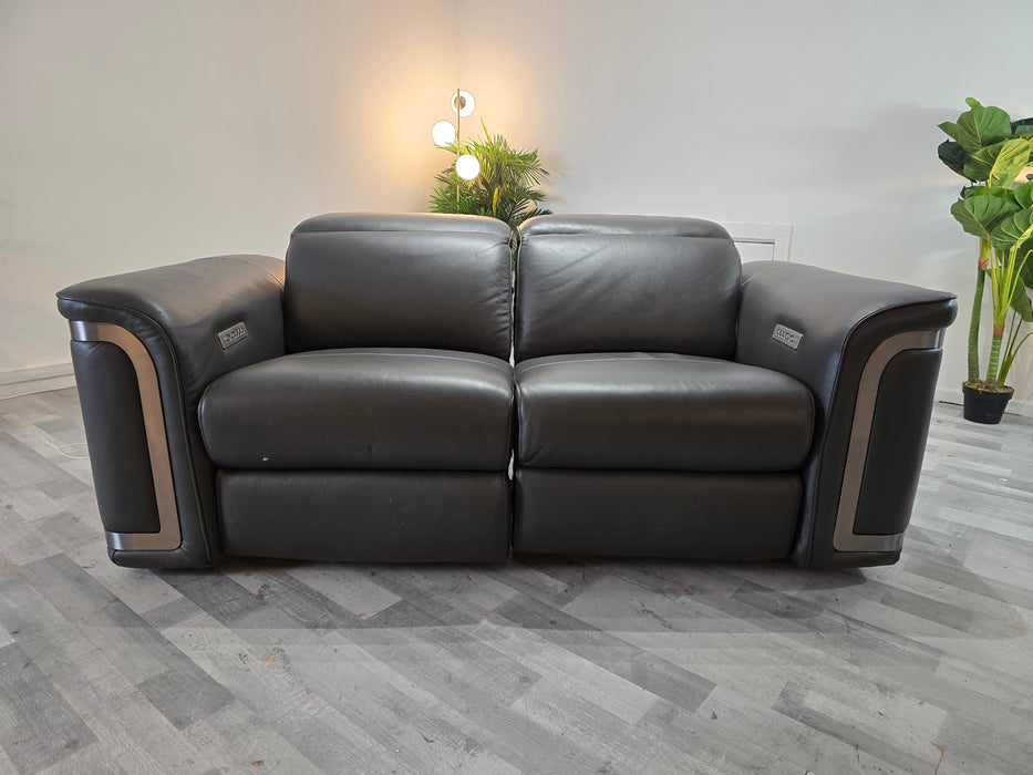 Plaza 2 Seater - Leather Power Reclining Sofa - Trusty Embossed Leather Charcoal