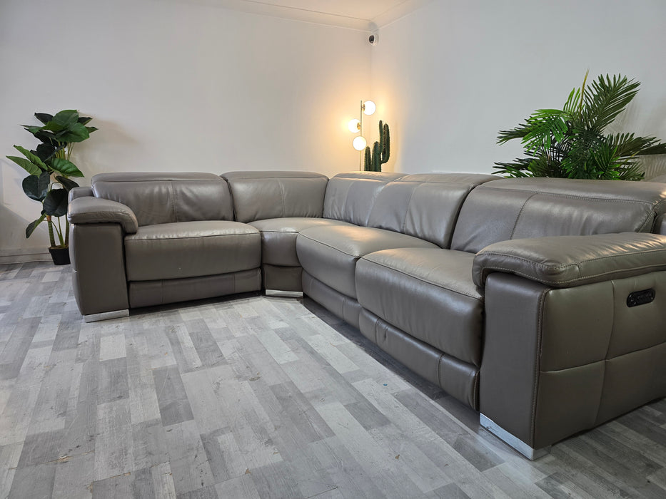 Laurence 1 Corner 3 - Leather Power Reclining Sofa - Le Mans Fossil Grey