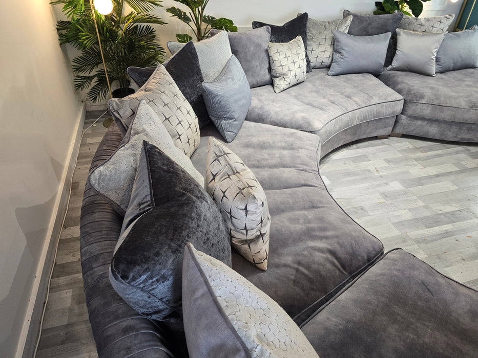 The Palm Large Curve & Chaise - Fabric Sofa - Lucerne  Silver Mix