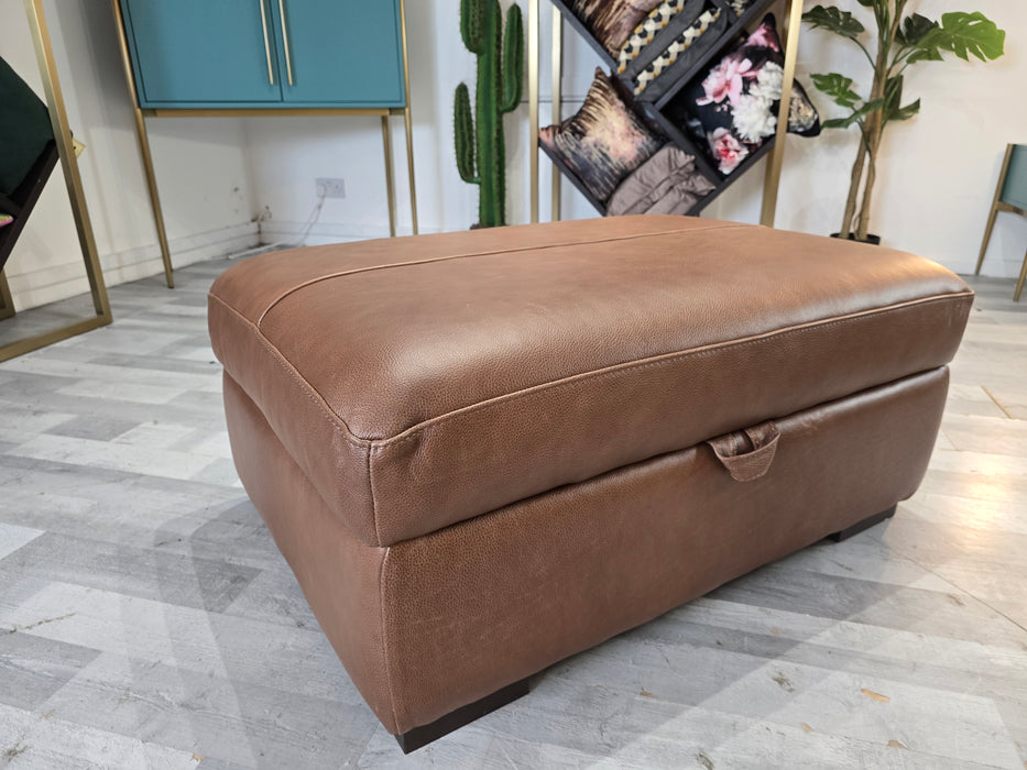 Mazzini Leather Storage Footstool - Apollo Espresso