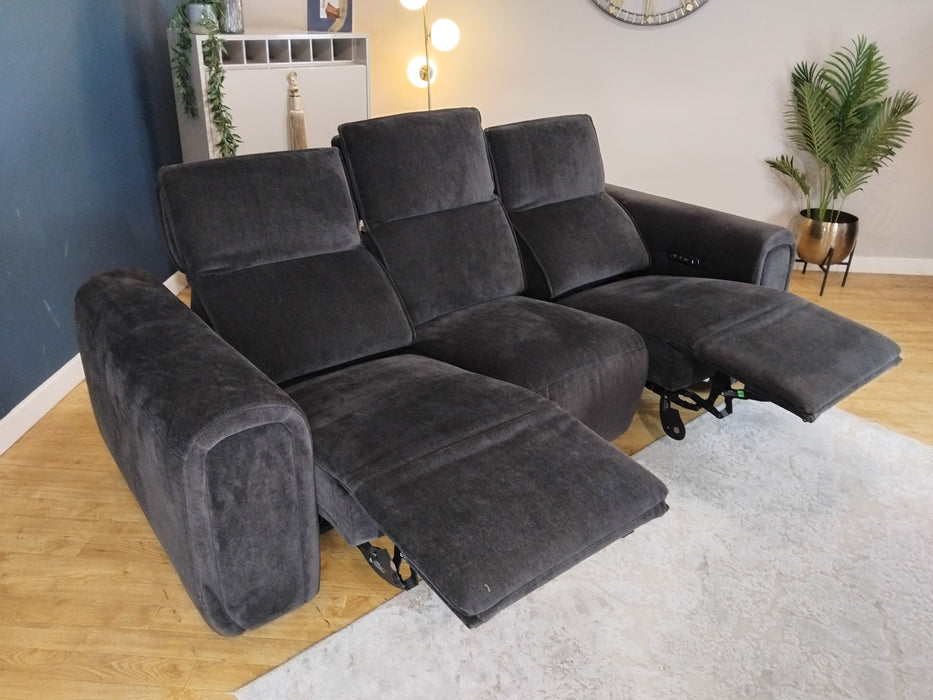 Sofology Premiere Fabric 3 Seater Power Recliner/Headrest in Relaxed Chenille Raisin