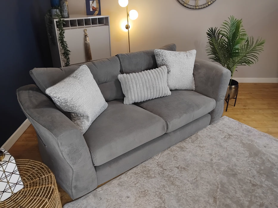 Sofology Reign Fabric 3 Seater in Luxe Sherpa Grey/Silver Mix