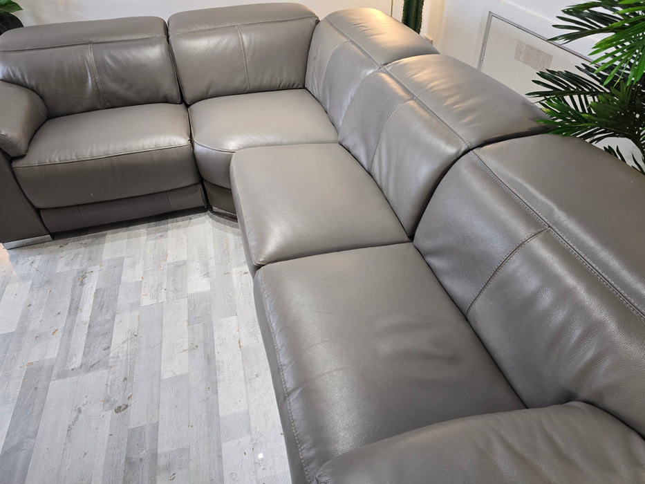 Laurence 1 Corner 3 - Leather Power Reclining Sofa - Le Mans Fossil Grey