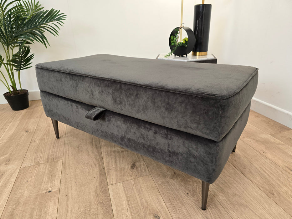 Moxie - Fabric Storage Footstool-Ribbed Velvet Charcoal All Over