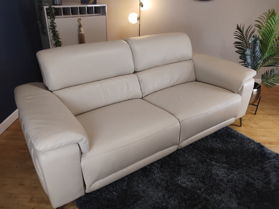 Sofology The Fratelli Leather 2.5 Seater Power Recliner/Headrest in Trusty Embossed Bone China