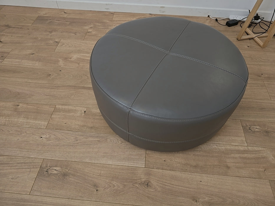 Lucca Round Footstool - Leather - Le Mans Fossil Grey