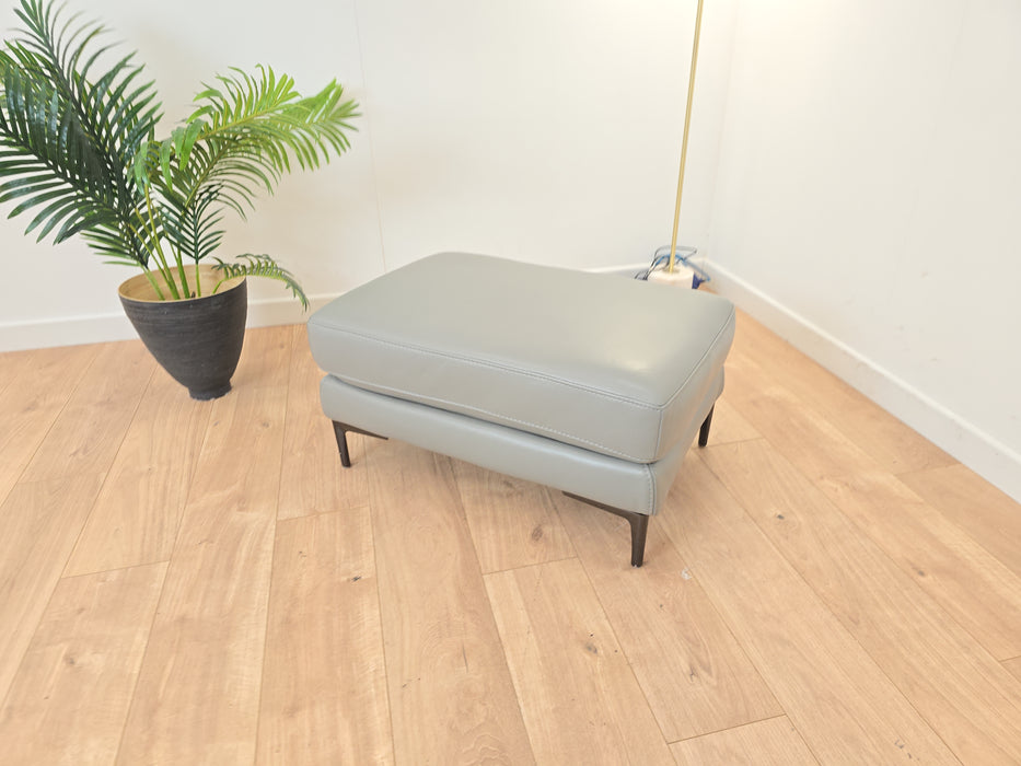 Lucca Footstool - Leather - Lead Grey