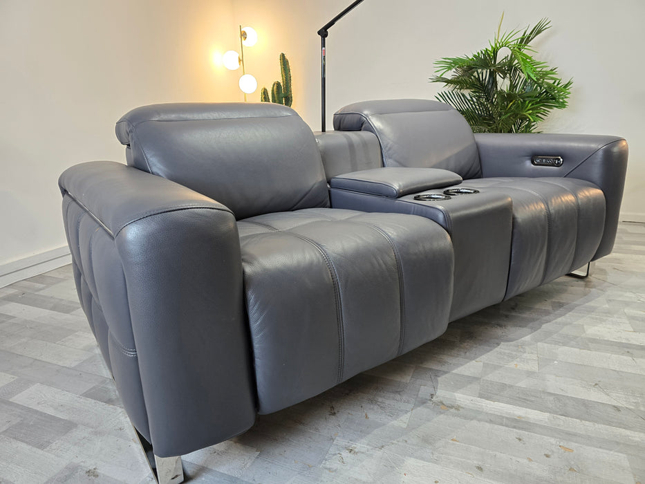 Marvella 2 Seater - Leather Pow Rec Sofa - Lavender Grey