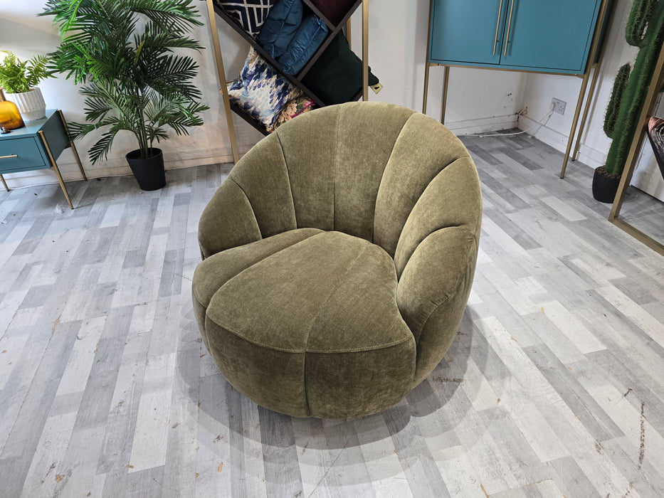 Nobu Fabric Swivel Chair - Relaxed Chenille Olive Green