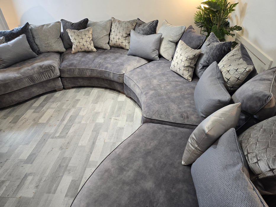 The Palm Large Curve & Chaise - Fabric Sofa - Lucerne  Silver Mix