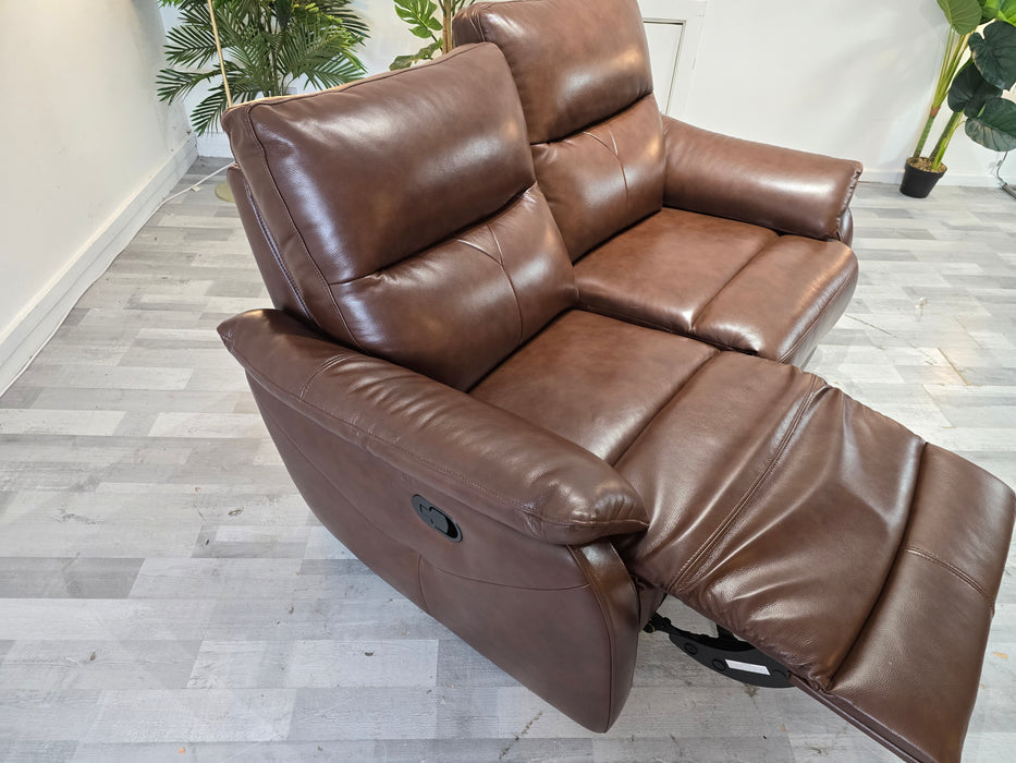 Albion 2 Seater - Leather Sofa - Chocolate - Manual Recliner