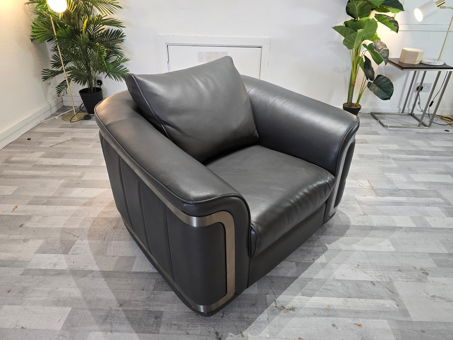 Plaza Swivel Chair - Trusty Embossed Leather Charcoal