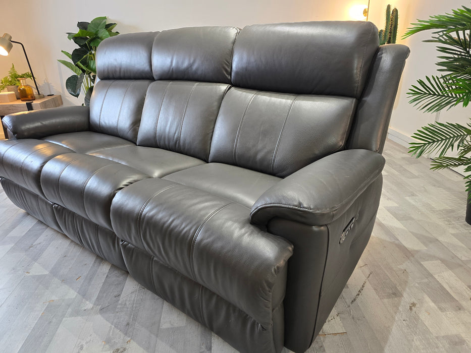 Gracy 3 Seater - Leather Power Reclining Sofa - Charcoal