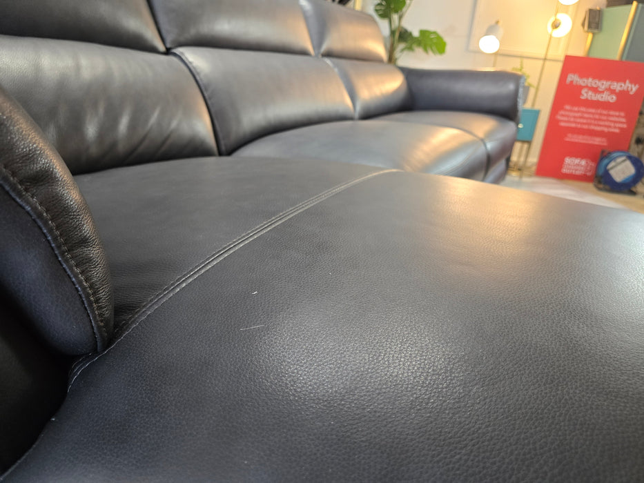 Missouri 3 Seater Chaise - Trusty Sheen Leather Navy