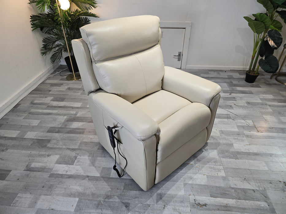 Parker 1 Seater - Trusty Sheen Leather Bone China - Power Rise and Recline