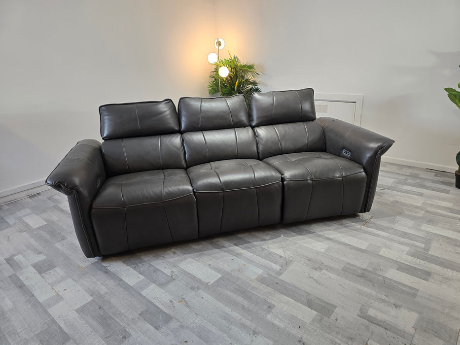 Cadenza 3 Seater - Power Recliner - Leather Sofa -  Charcoal