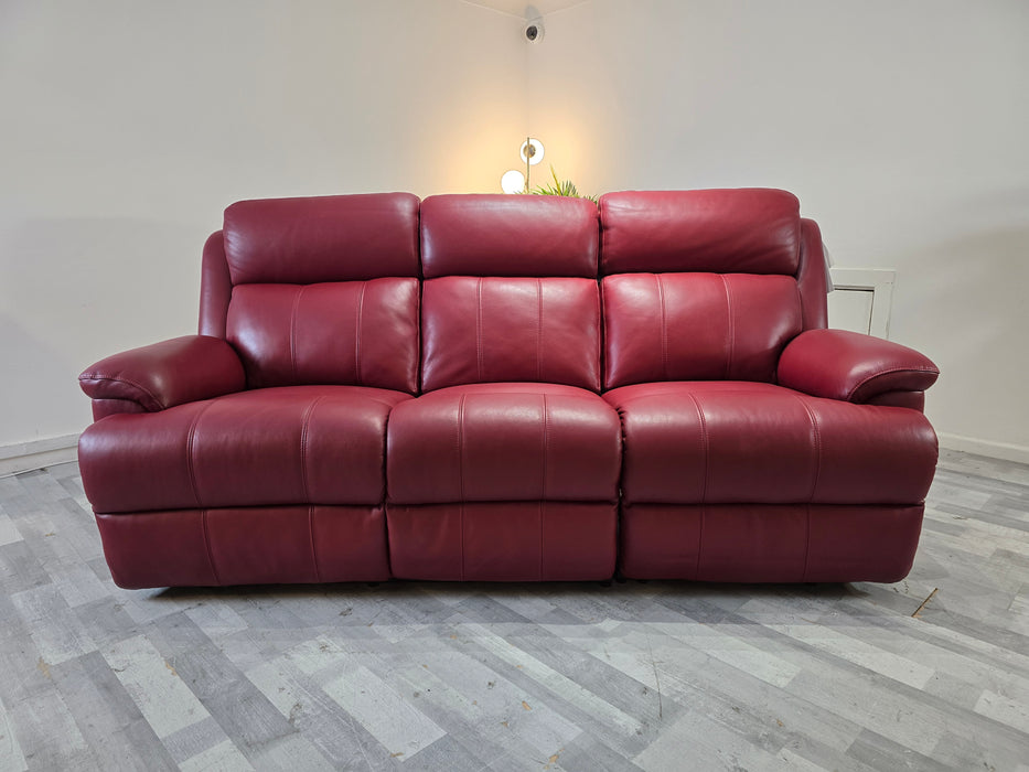 Gracie 3 Seater - Trusty Sheen Leather Cranberry - Power Recliner