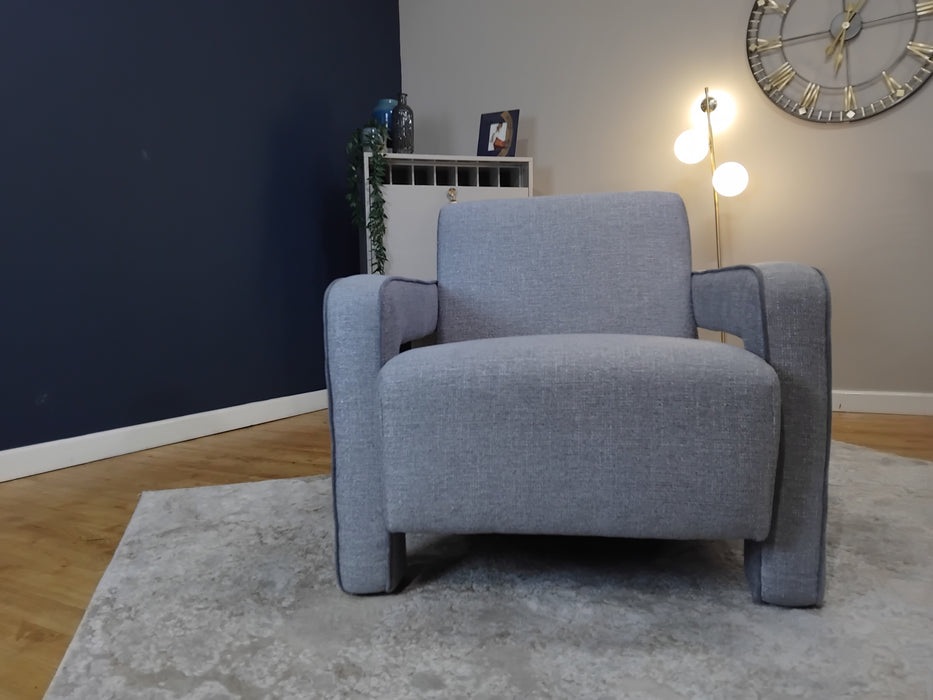 Sofology Russo Fabric Accent Chair in Russo Lustre Weave Contrast Piping Zinc Mix