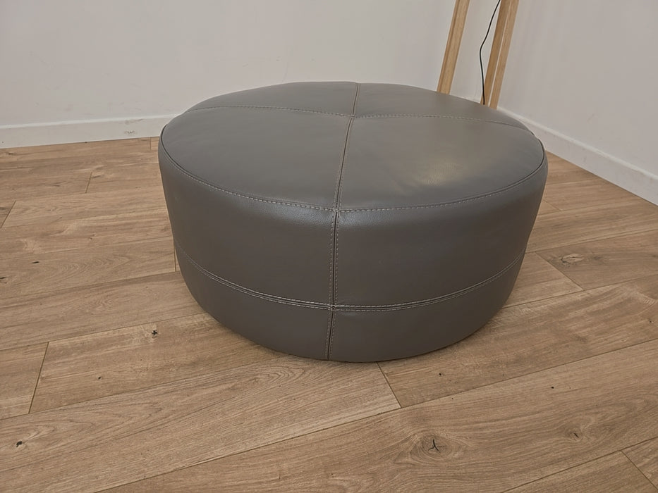 Lucca Round Footstool - Leather - Le Mans Fossil Grey