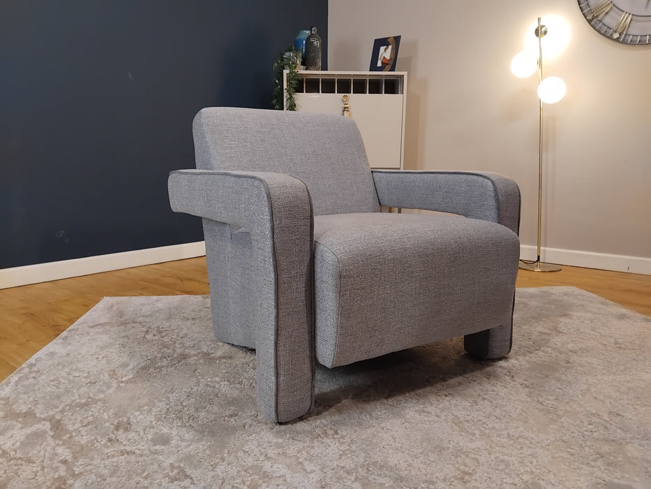 Sofology Russo Fabric Accent Chair in Russo Lustre Weave Contrast Piping Zinc Mix