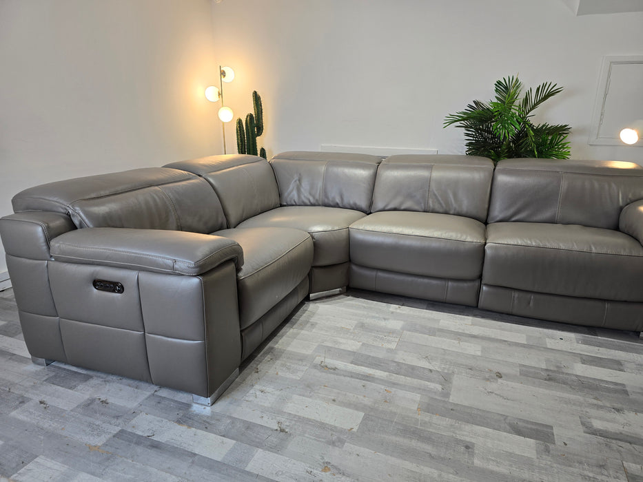 Laurence 1 Corner 3 - Leather Power Reclining Sofa - Le Mans Fossil Grey