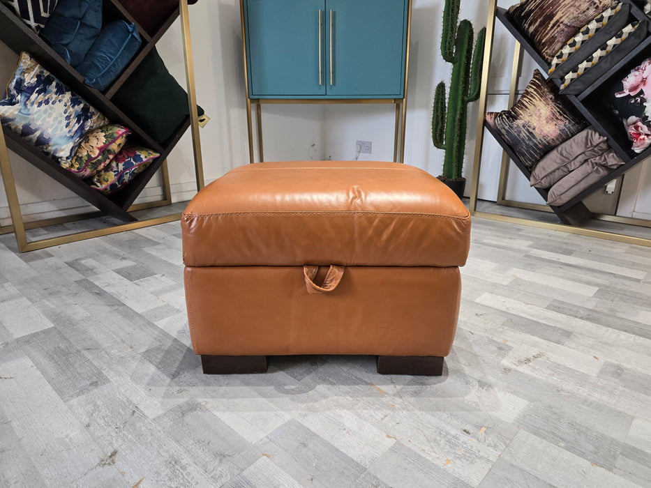 Fellini Leather Storage Footstool - Alaska Brittany