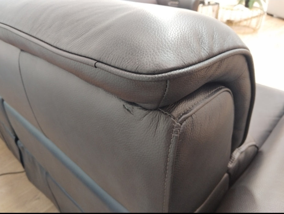 Sofology Viento Leather 3 Corner 3 Power Recliner/Headrest Lumbar in Trusty Embossed Navy