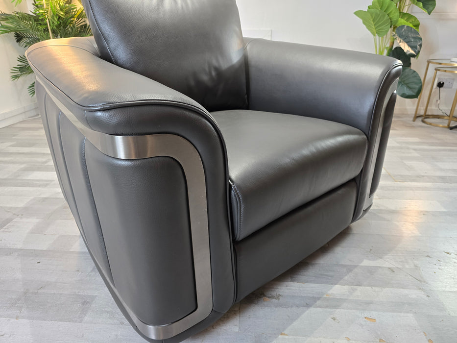 Plaza Swivel Chair - Trusty Embossed Leather Charcoal