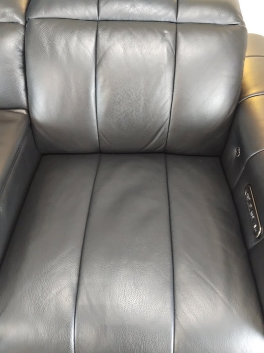 Sofology The Paramount Leather 2 Seater Console Power Recliner/Headrest Heated Seat Speakers in Trusty Embossed Jet Black