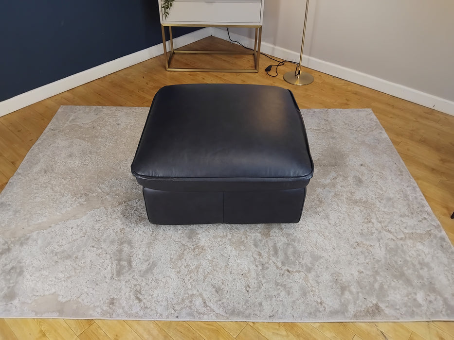 Sofology Carrera Leather Designer Footstool in Trusty Embossed Navy