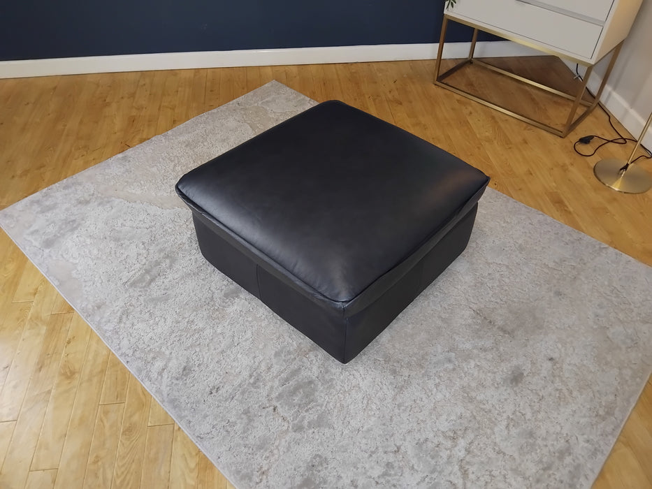 Sofology Carrera Leather Designer Footstool in Trusty Embossed Navy