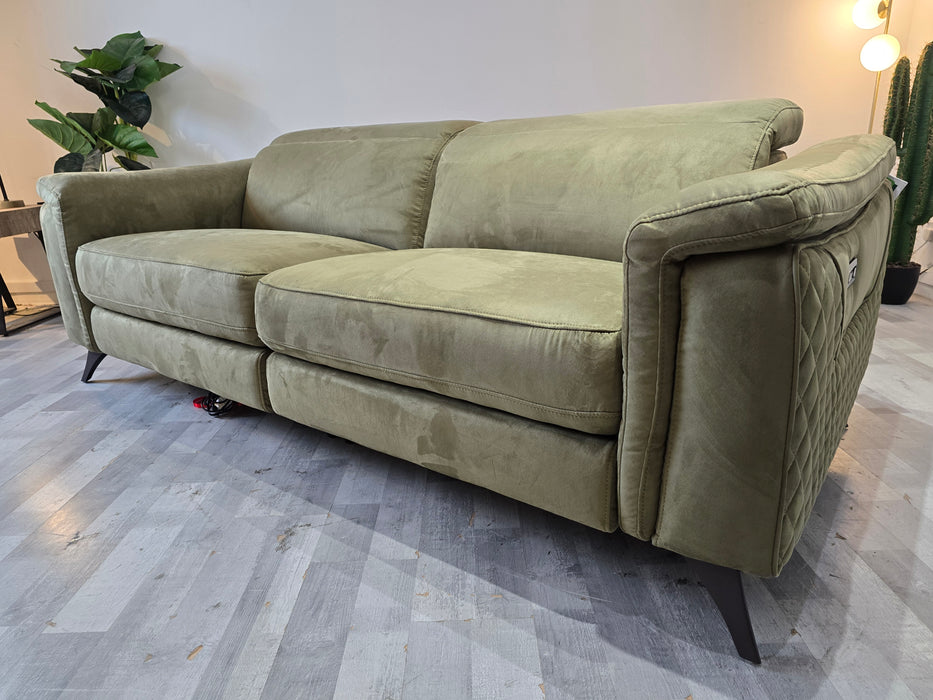 Ezra  3 Seater  - Lifestyle Plush Fabric Olive - Power Recliner