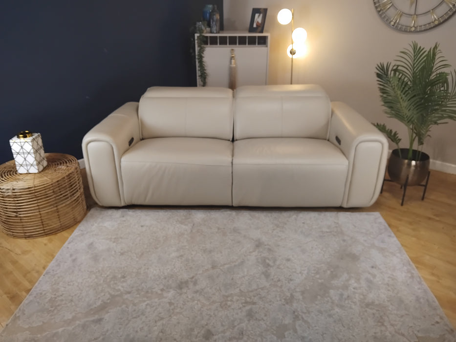 Sofology Premiere Leather 2.5 Seater Power Recliner/Headrest in Trusty Embossed Bone China