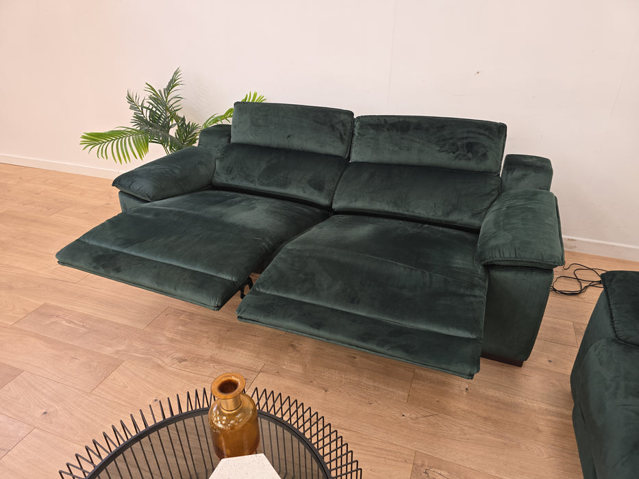 Benz 3 + 2 Seater Sofa Set - Fabric - Power Recliner - Heritage Bottle Green