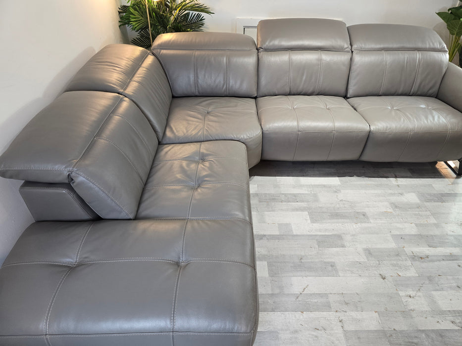 Packham Terminal 1 Corner 3 - Trusty Soft Sheen Leather Fossil Grey - Power Recliner