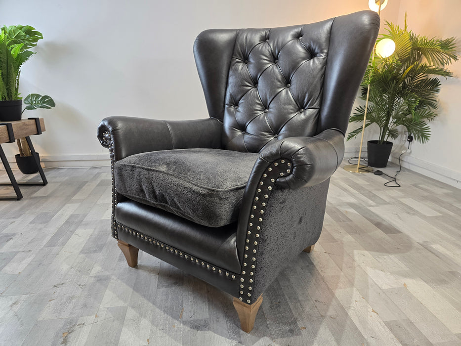 Persia 1 Seater - Leather Accent Chair -  Charcoal/Smoke