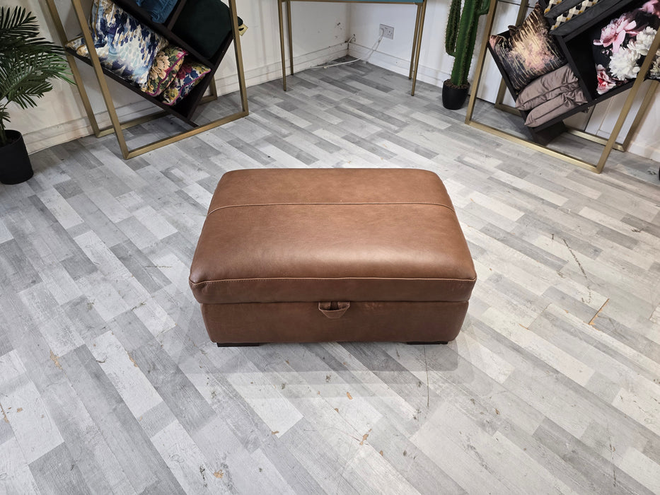 Mazzini Leather Storage Footstool - Apollo Espresso