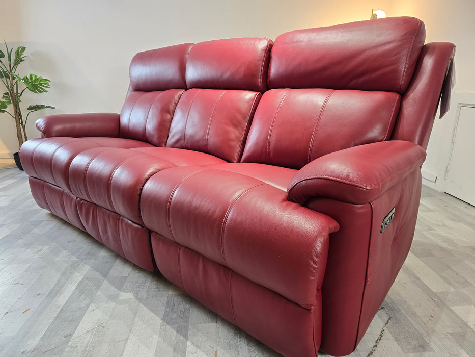 Gracie 3 Seater - Trusty Sheen Leather Cranberry - Power Recliner