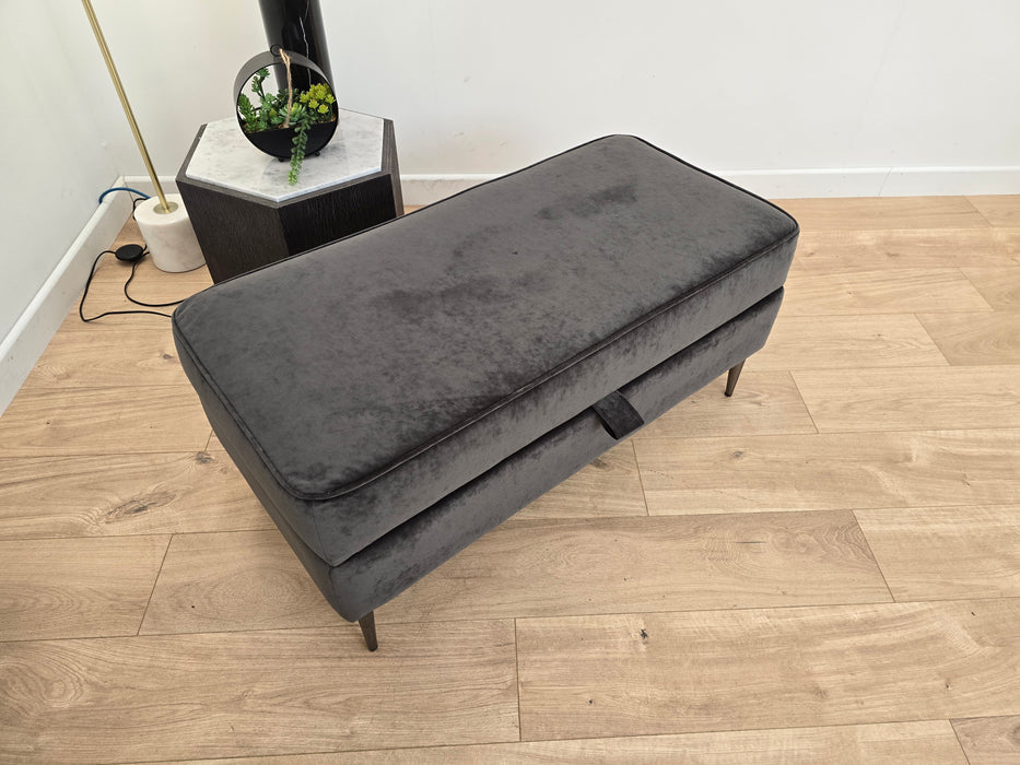 Moxie - Fabric Storage Footstool-Ribbed Velvet Charcoal All Over