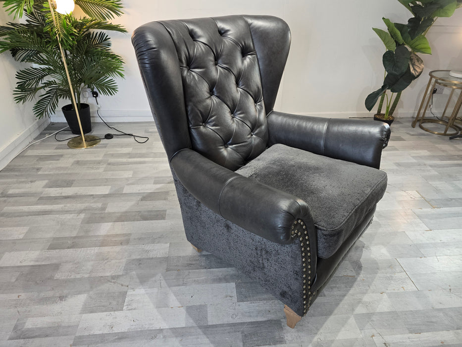 Persia 1 Seater - Leather Accent Chair -  Charcoal/Smoke