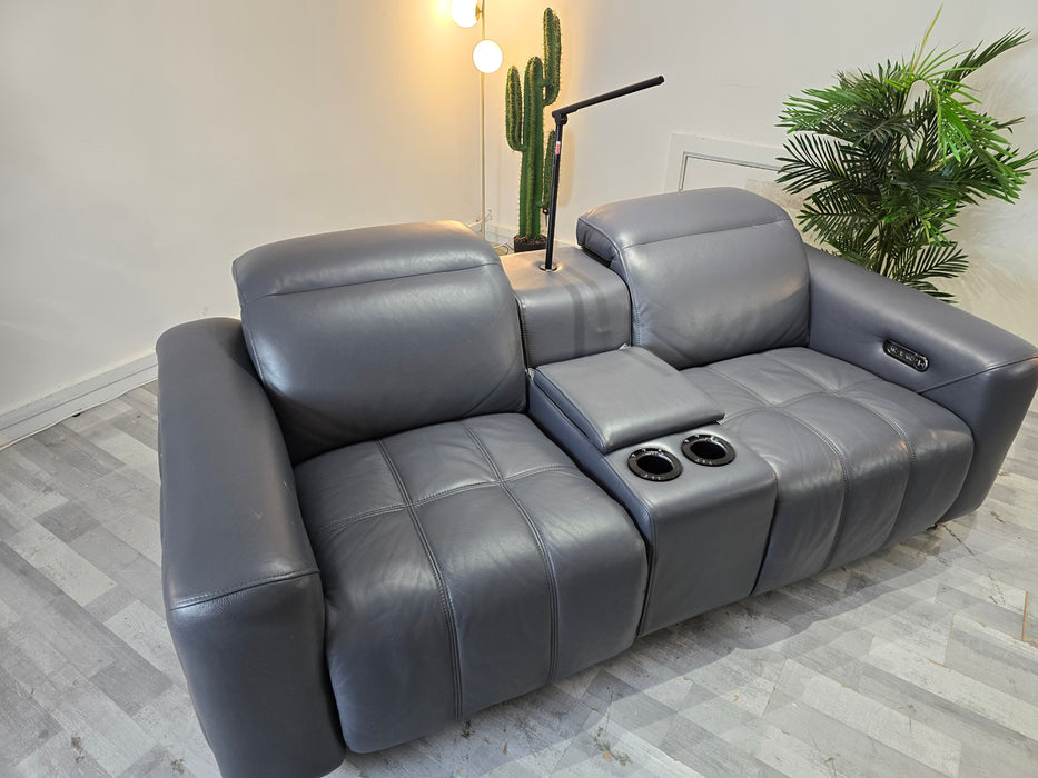 Marvella 2 Seater - Leather Pow Rec Sofa - Lavender Grey